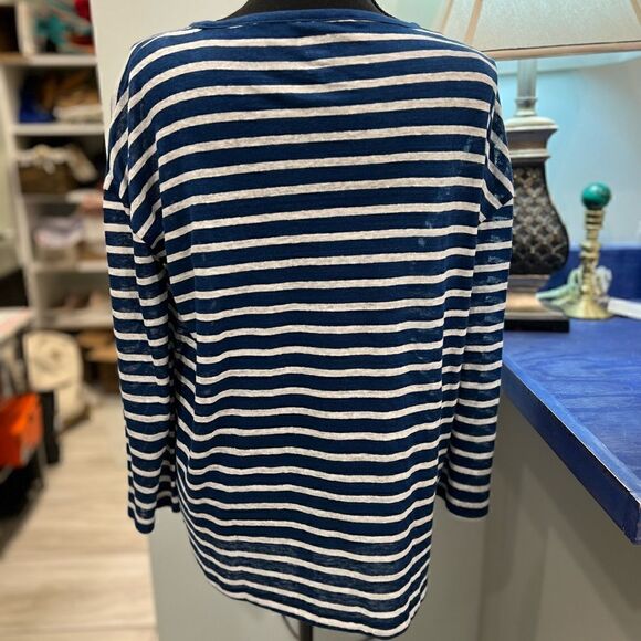 J Crew Blue and Cream striped Linen knit long sleeve top size XXS - Picture 5 of 6